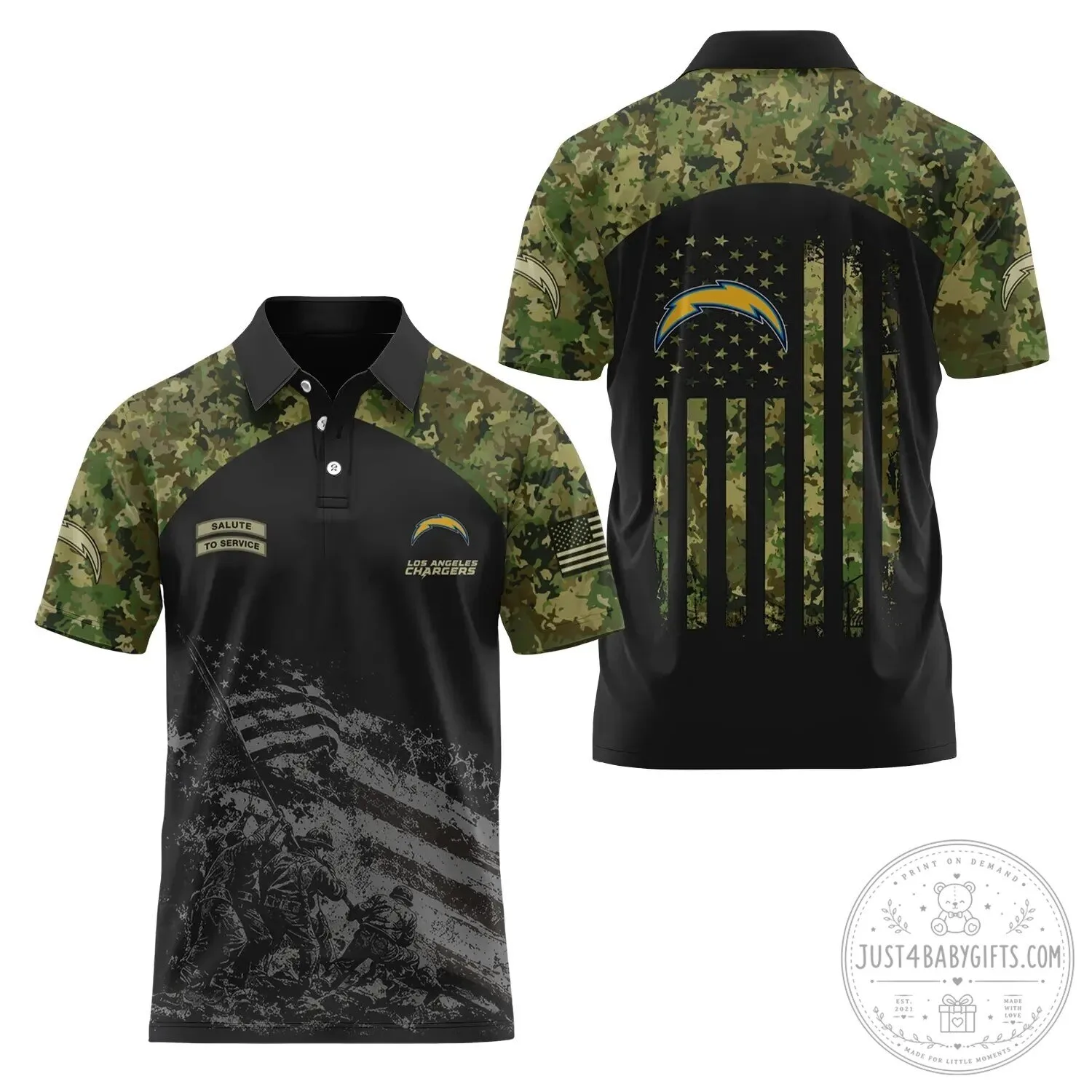 Los Angeles Chargers Salute To Service Camouflage Polo Shirt For Men