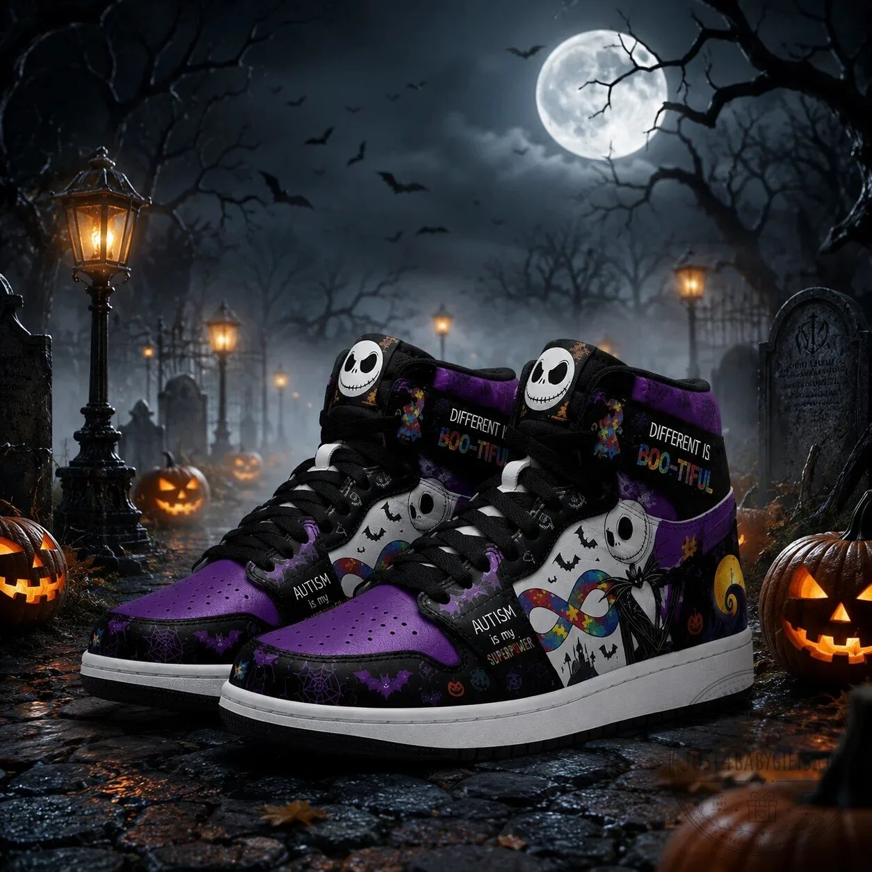 Jack Skellington Halloween Autism Awareness Different Is Boo-tiful High Top Shoes
