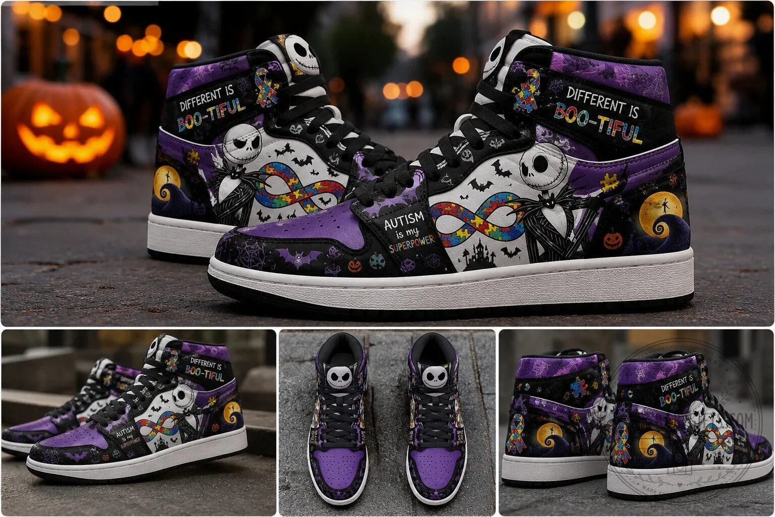 Jack Skellington Halloween Autism Awareness Different Is Boo-tiful High Top Shoes 7 Jack Skellington Halloween Autism Awareness Different Is Boo-tiful High Top Shoes