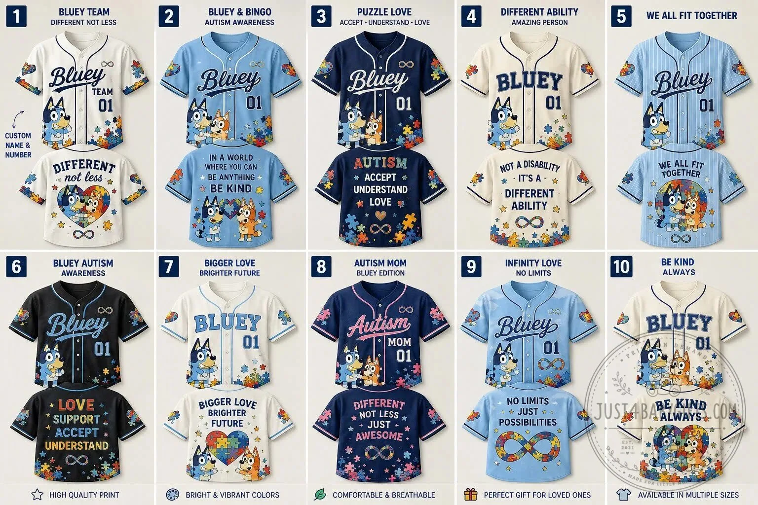 Bluey Autism Awareness Accept Understand Love Baseball Jersey