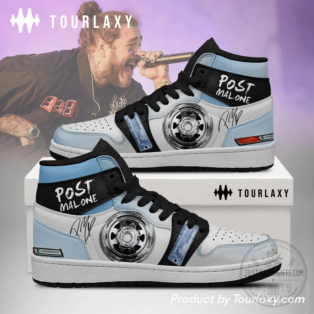 Post Malone White and Blue High Top Sneakers