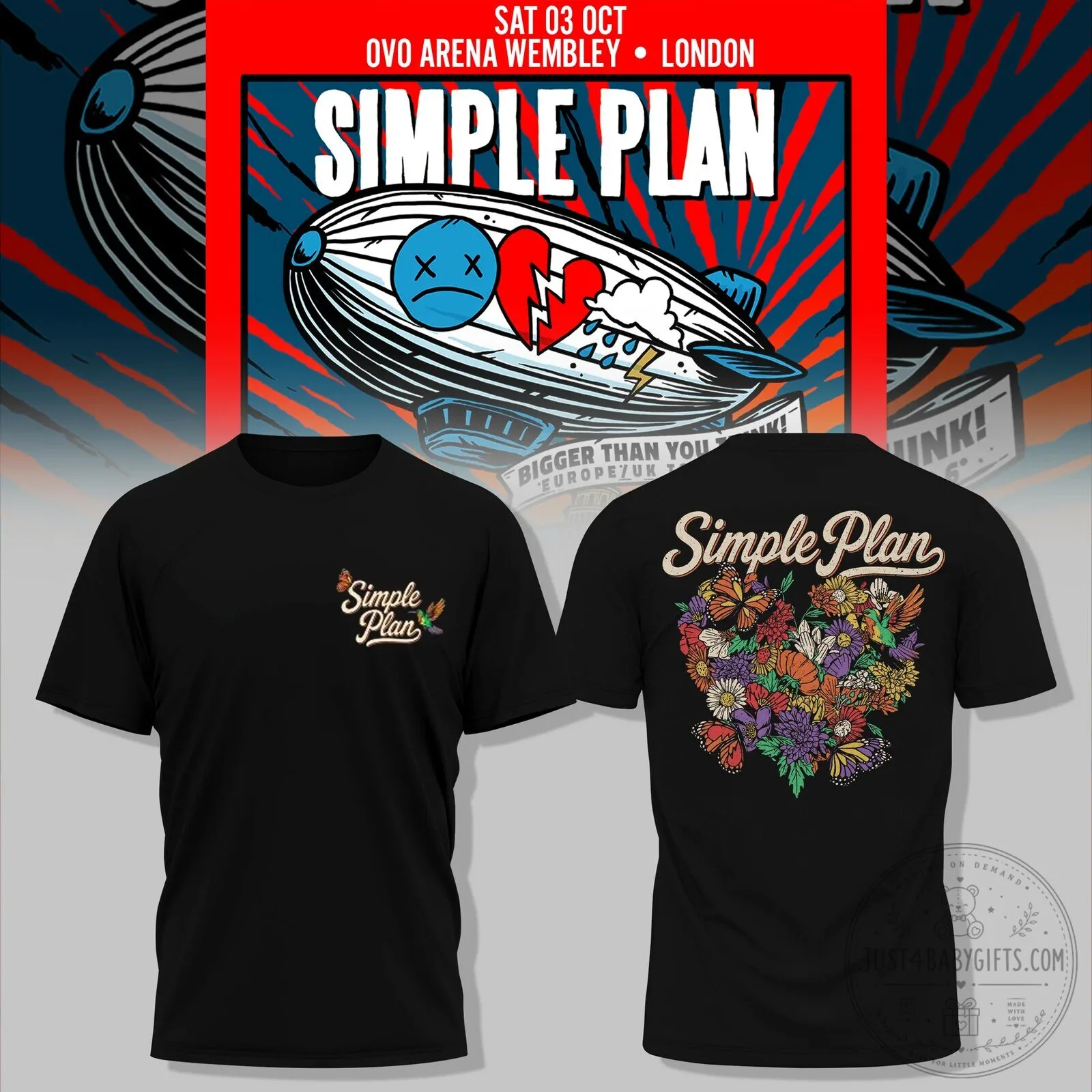 2026 London Concert Black T-Shirt for Simple Plan's Bigger Than You Think Tour