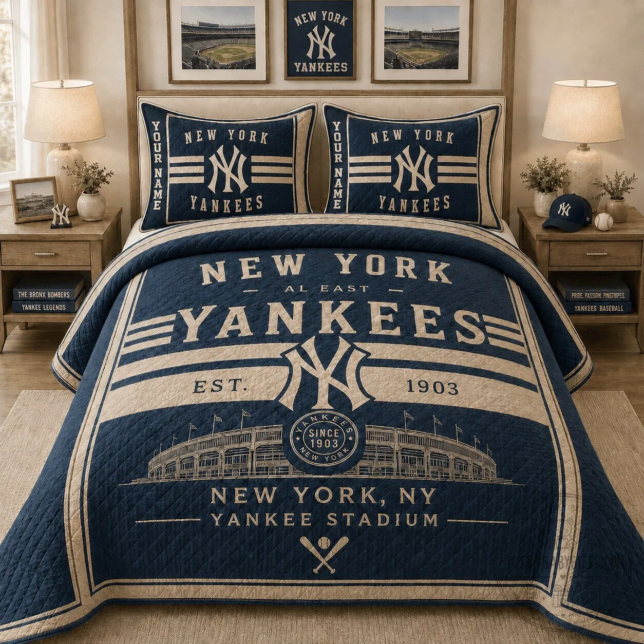 New York Yankees MLB Vintage Quilted Bedding Set for Baseball Fan Bedroom Decor