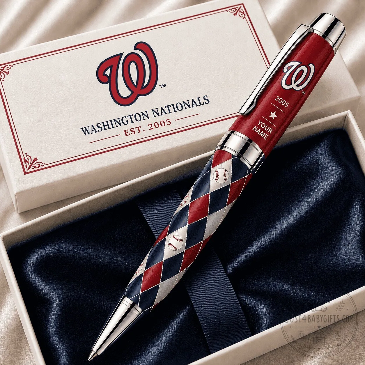 Washington Nationals Baseball Diamond Pattern Engraved Ballpoint Pen