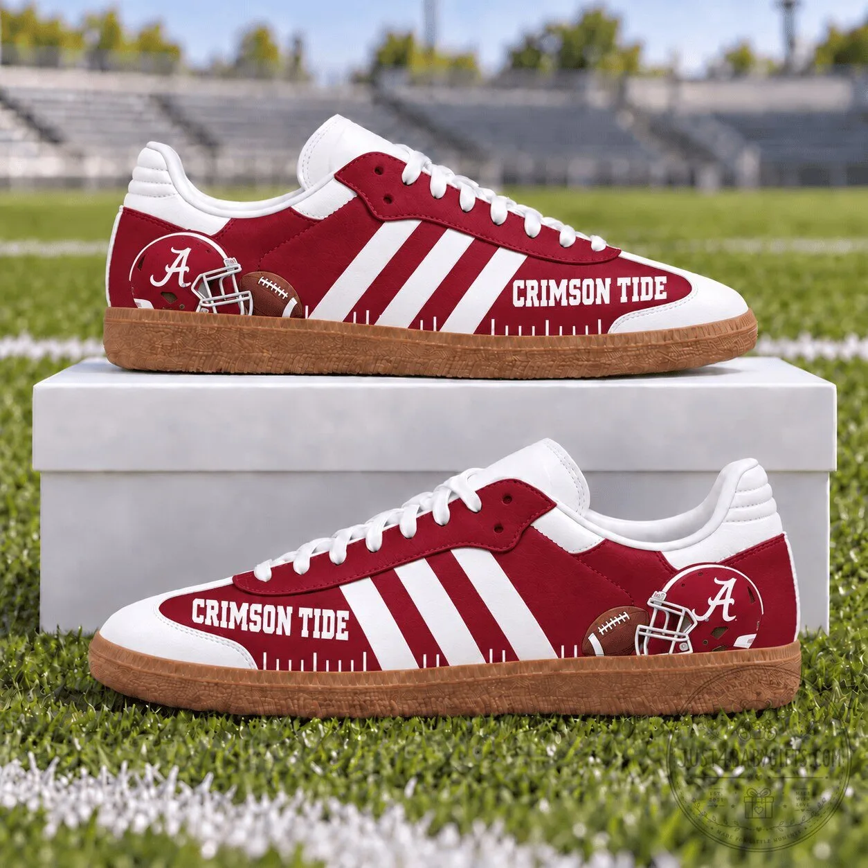 Alabama Crimson Tide Football Team Logo Red and White Striped Sneakers Shoes