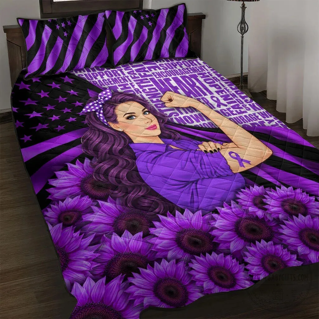 Domestic Violence Awareness Purple Ribbon Sunflower Strong Woman Quilt Bedding Set