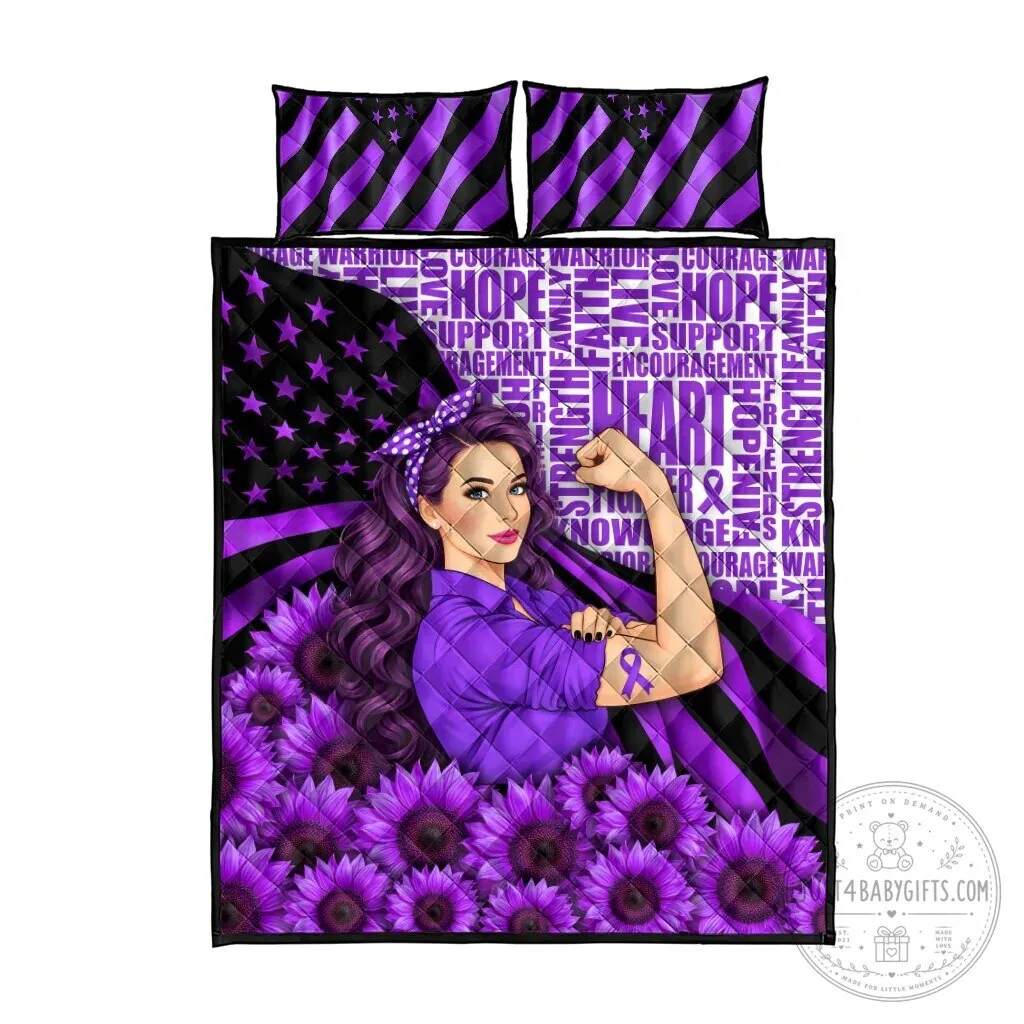 Domestic Violence Awareness Purple Ribbon Sunflower Strong Woman Quilt Bedding Set 10 Domestic Violence Awareness Purple Ribbon Sunflower Strong Woman Quilt Bedding Set