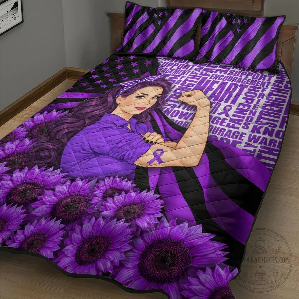 Domestic Violence Awareness Purple Ribbon Sunflower Strong Woman Quilt Bedding Set 11 Domestic Violence Awareness Purple Ribbon Sunflower Strong Woman Quilt Bedding Set