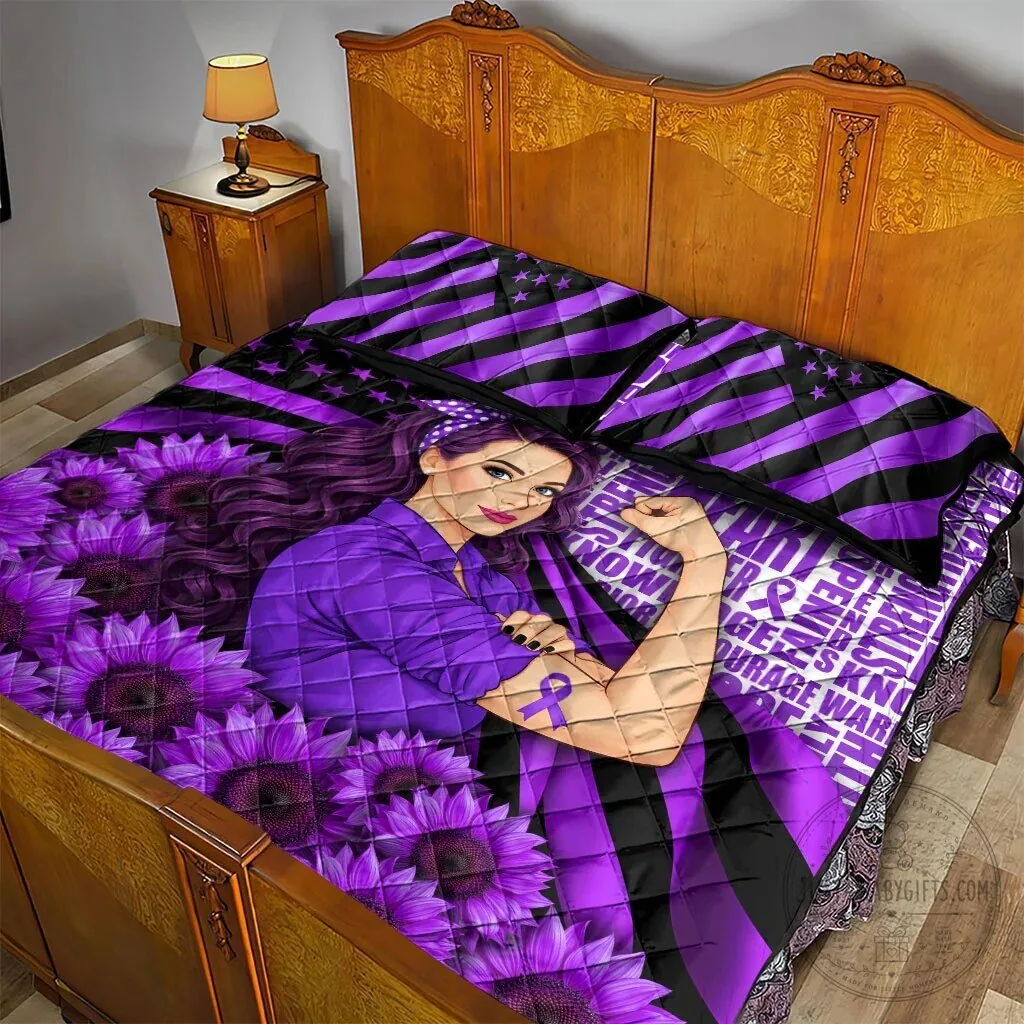 Domestic Violence Awareness Purple Ribbon Sunflower Strong Woman Quilt Bedding Set 12 Domestic Violence Awareness Purple Ribbon Sunflower Strong Woman Quilt Bedding Set