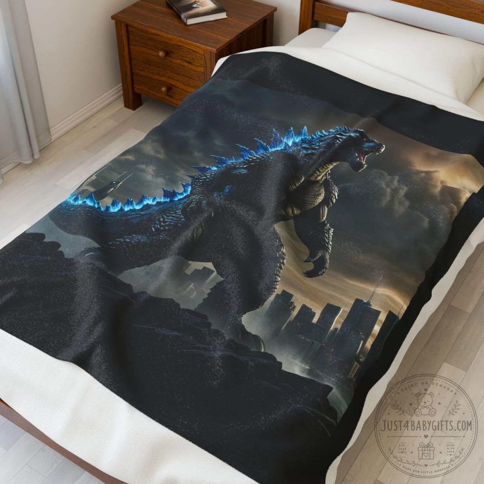 Godzilla King of the Monsters Roaring Cityscape Soft Fleece Blanket