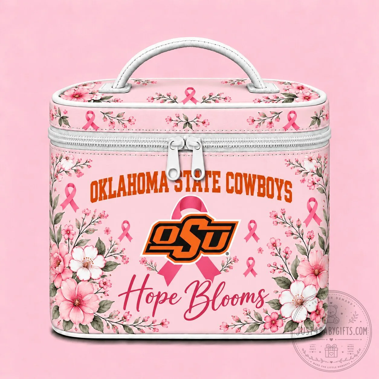 Oklahoma State Cowboys Breast Cancer Awareness Floral Hope Blooms Cosmetic Bag
