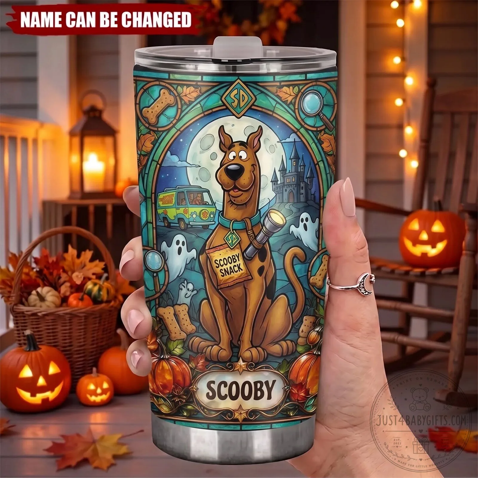 Scooby Doo Halloween Spooky Pumpkin Stained Glass Art Tumbler