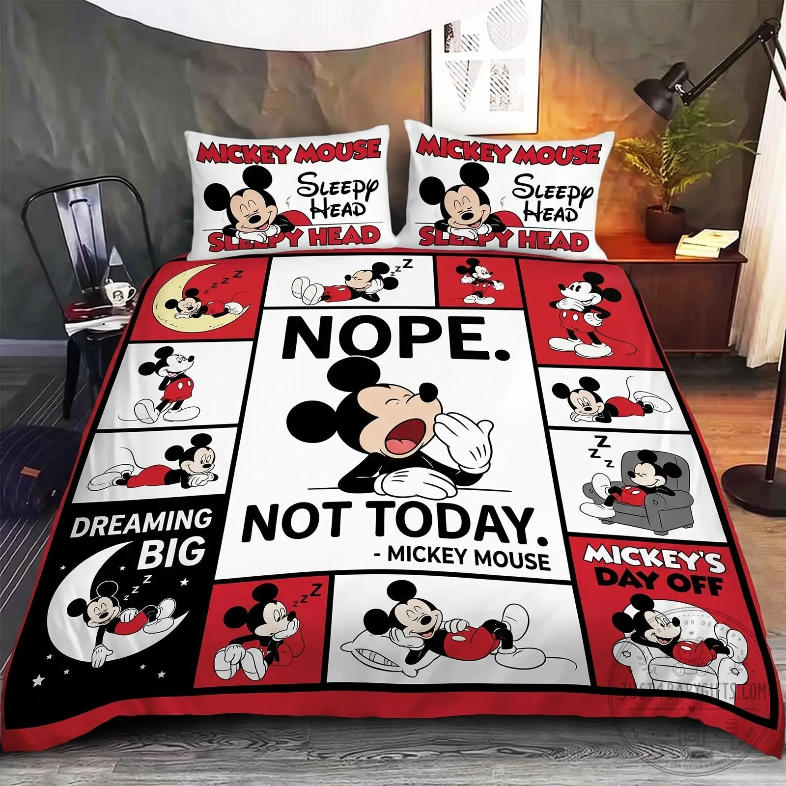 Mickey Mouse "Nope Not Today" Funny Cartoon Character Bedding Set