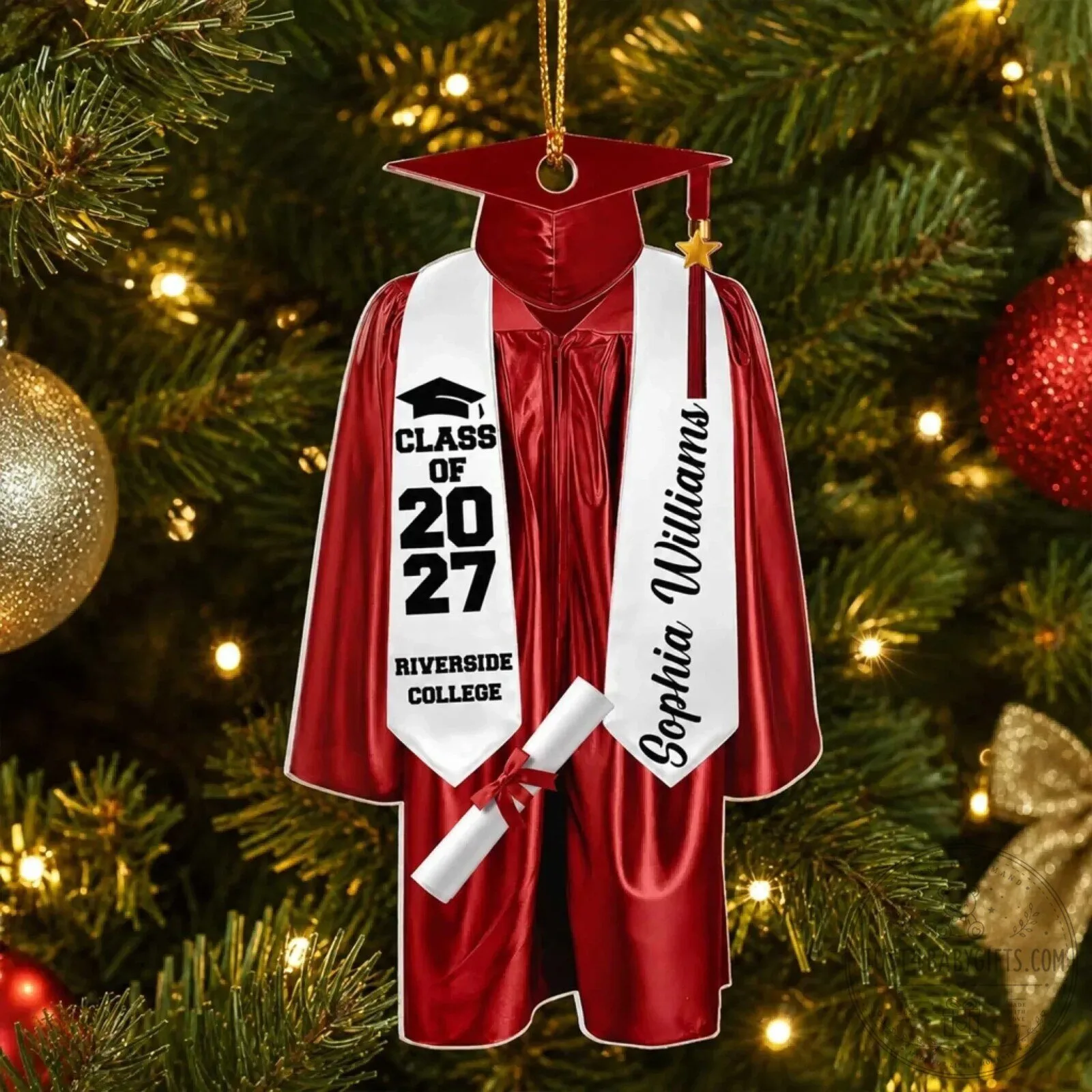 Personalized Class of 2027 Graduation Gown and Cap Christmas Tree Ornament