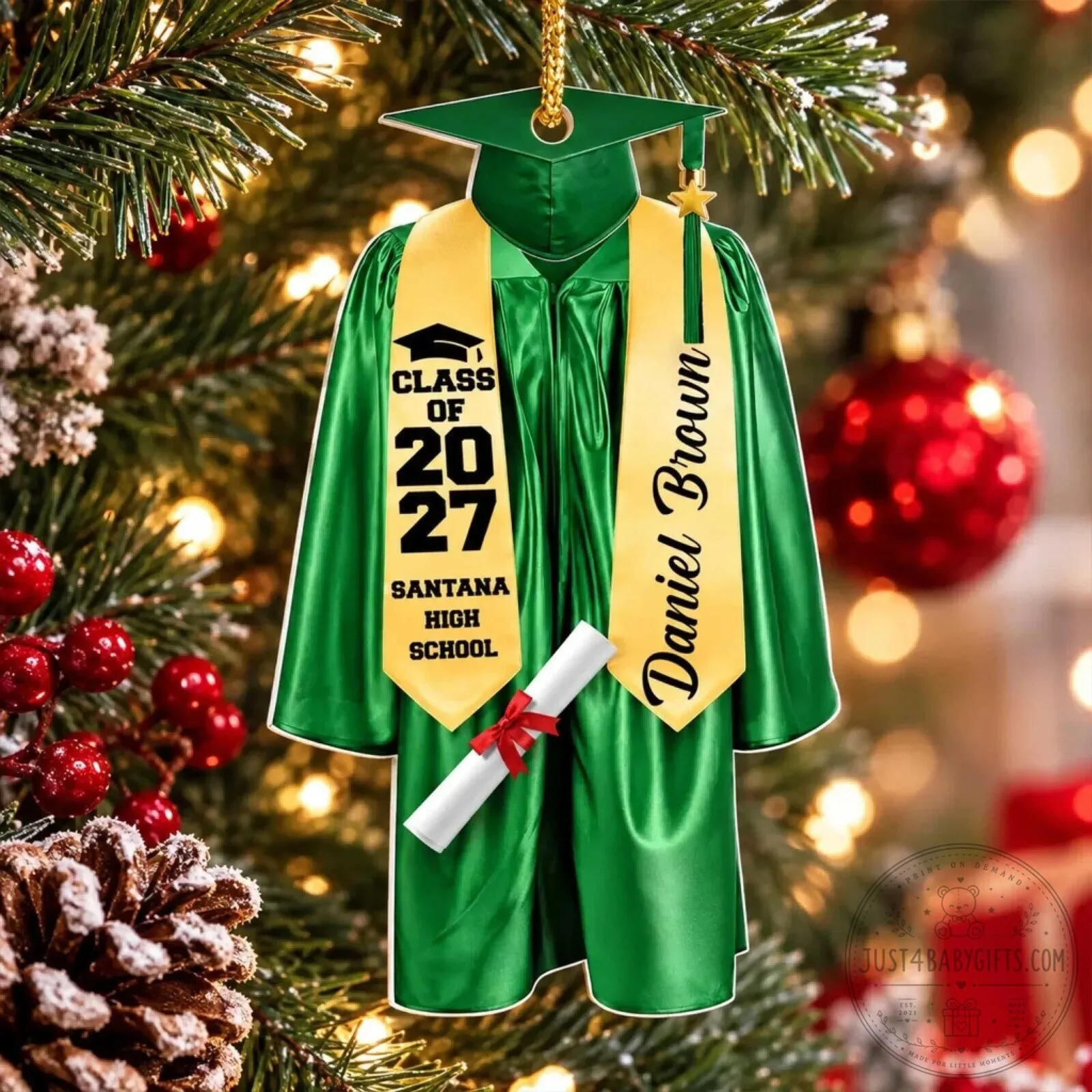 Personalized Class of 2027 Graduation Gown and Cap Christmas Tree Ornament 12 Personalized Class of 2027 Graduation Gown and Cap Christmas Tree Ornament