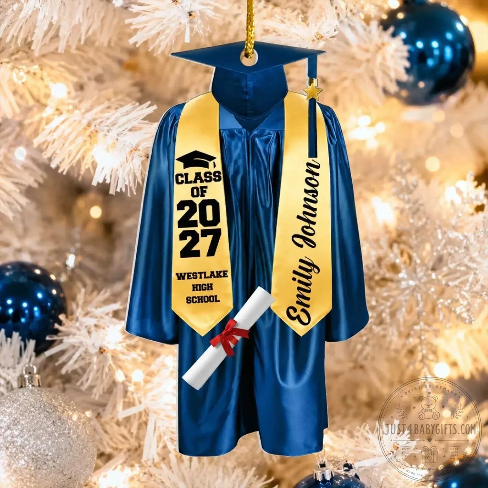 Personalized Class of 2027 Graduation Gown and Cap Christmas Tree Ornament 13 Personalized Class of 2027 Graduation Gown and Cap Christmas Tree Ornament