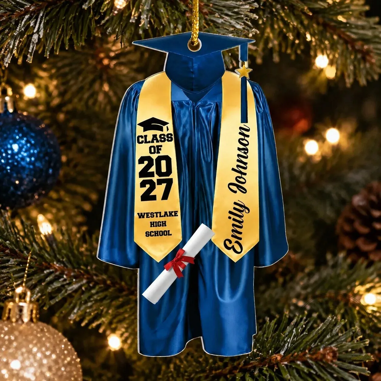 Personalized Class of 2027 Graduation Gown and Cap Christmas Tree Ornament 14 Personalized Class of 2027 Graduation Gown and Cap Christmas Tree Ornament