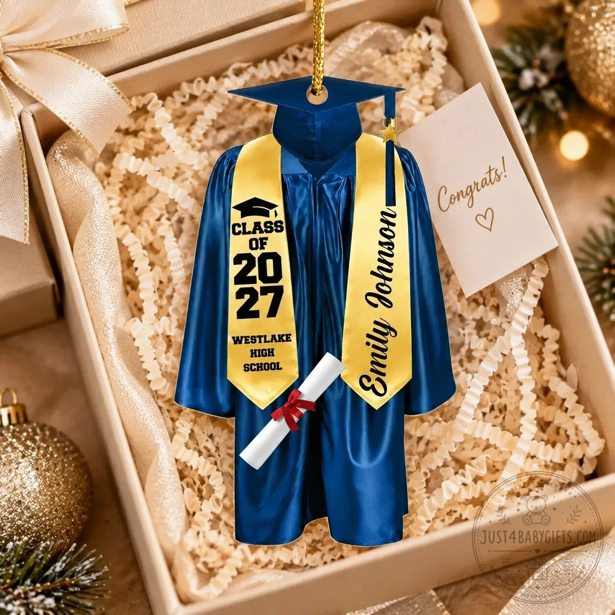 Personalized Class of 2027 Graduation Gown and Cap Christmas Tree Ornament 15 Personalized Class of 2027 Graduation Gown and Cap Christmas Tree Ornament