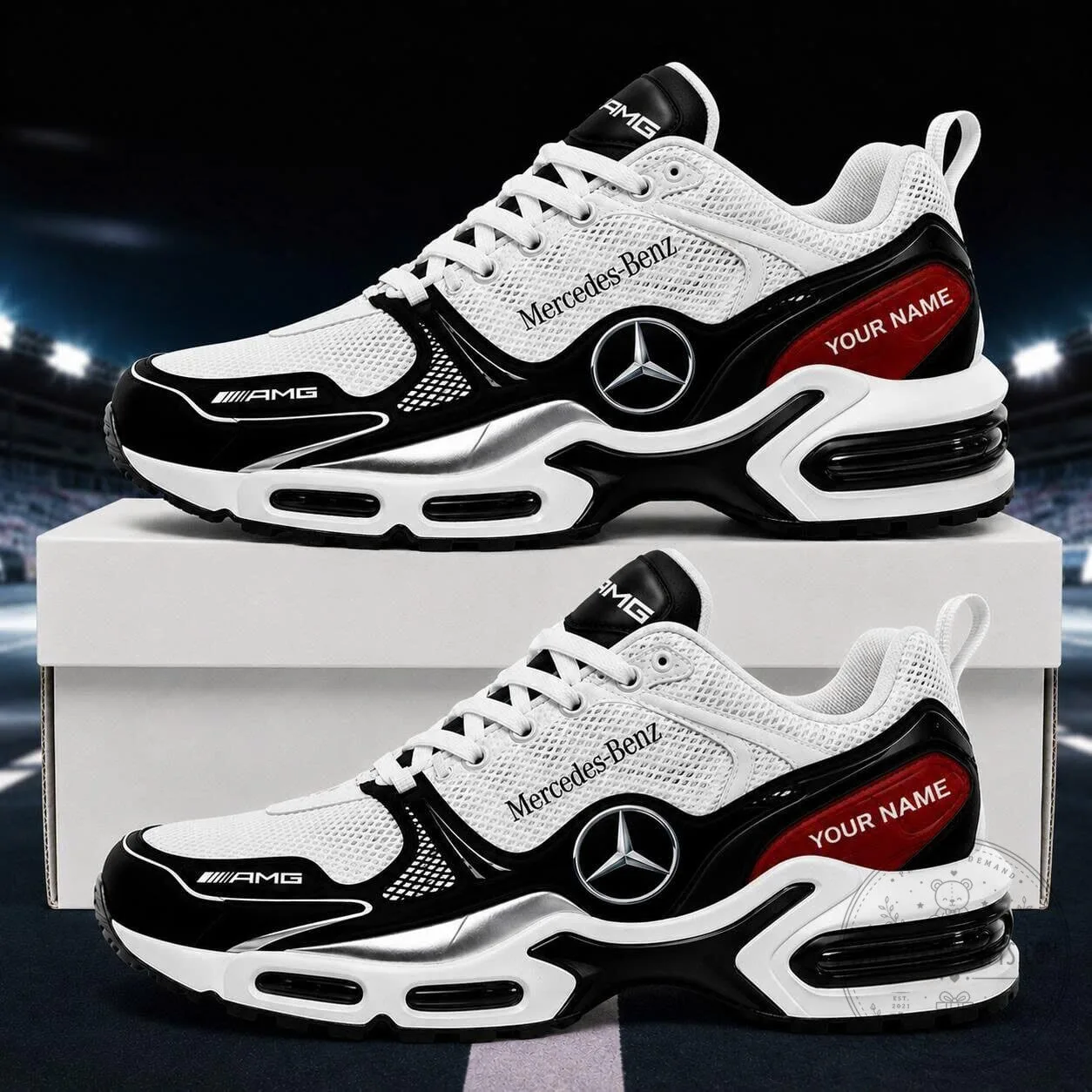 Mercedes-Benz AMG Custom Name White and Black Athletic Shoes
