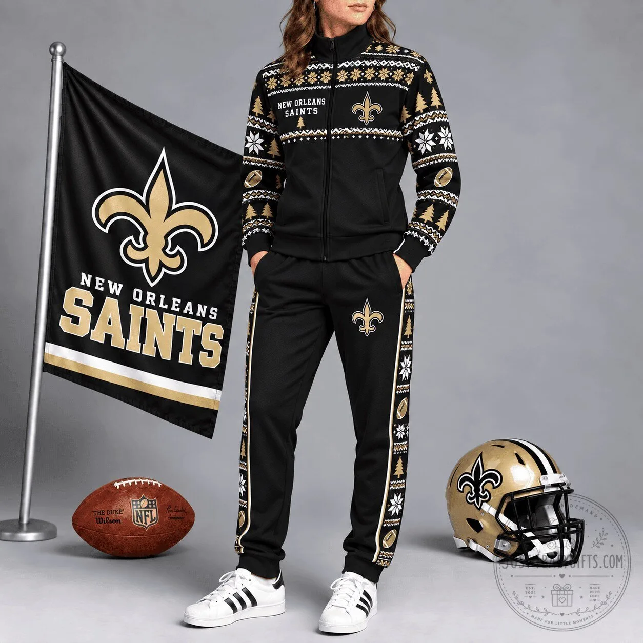 New Orleans Saints Ugly Christmas Sweater Style Tracksuit Jacket