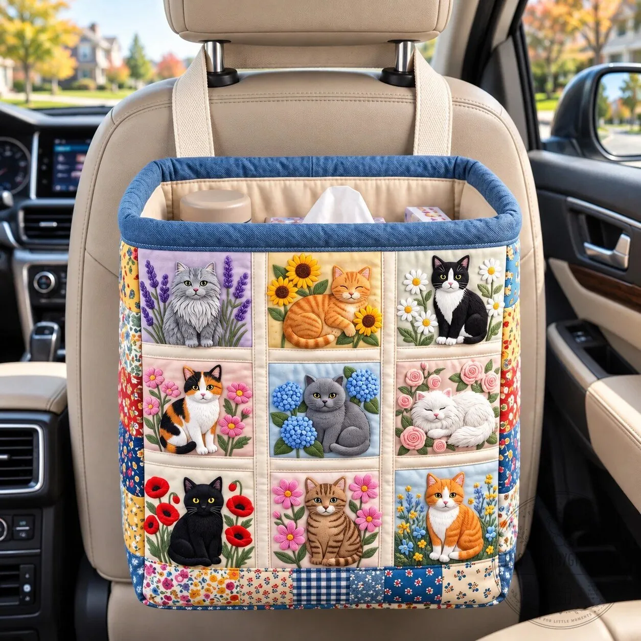Floral Cat Patchwork Quilted Car Backseat Organizer Bag 1 Floral Cat Patchwork Quilted Car Backseat Organizer Bag