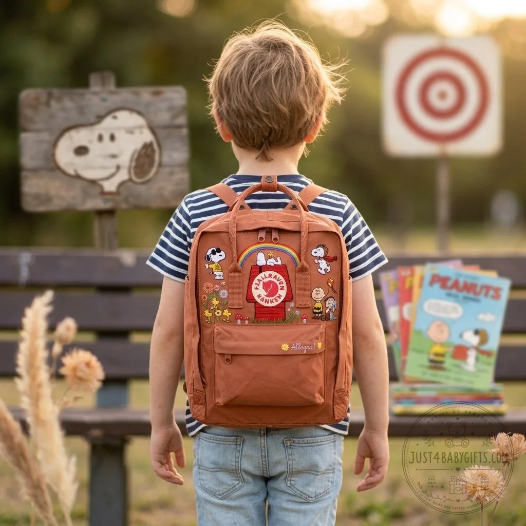 Fjallraven Kanken Backpack Featuring Snoopy from Peanuts Cartoon with Embroidered Design
