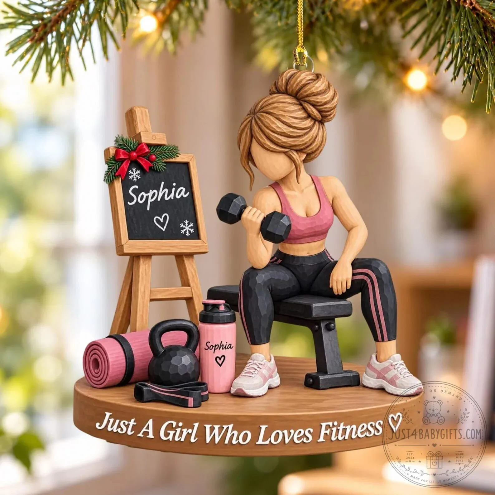 Personalized Fitness Gym Girl Weightlifting Christmas Tree Ornament