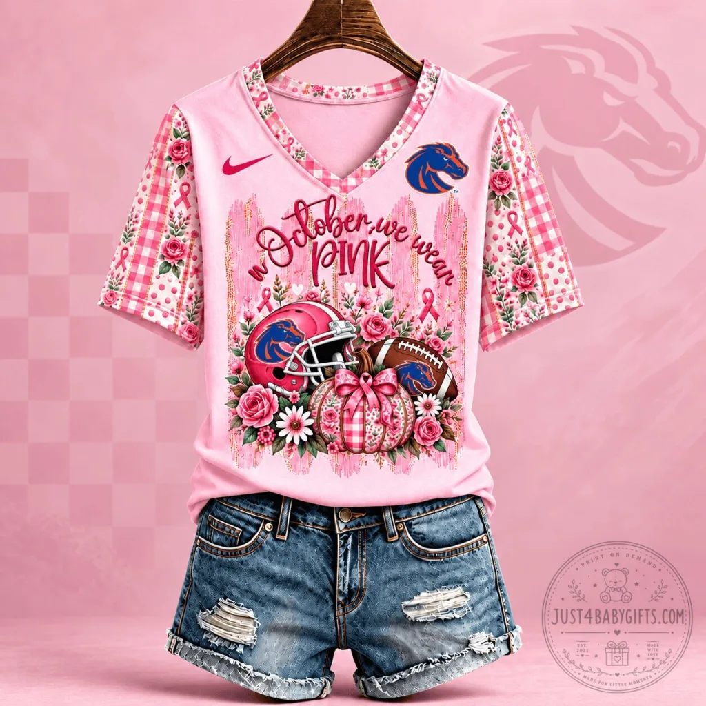 Boise State Broncos Breast Cancer Awareness Pink Floral Football T-Shirt Boise State Broncos Breast Cancer Awareness Pink Floral Football T-Shirt