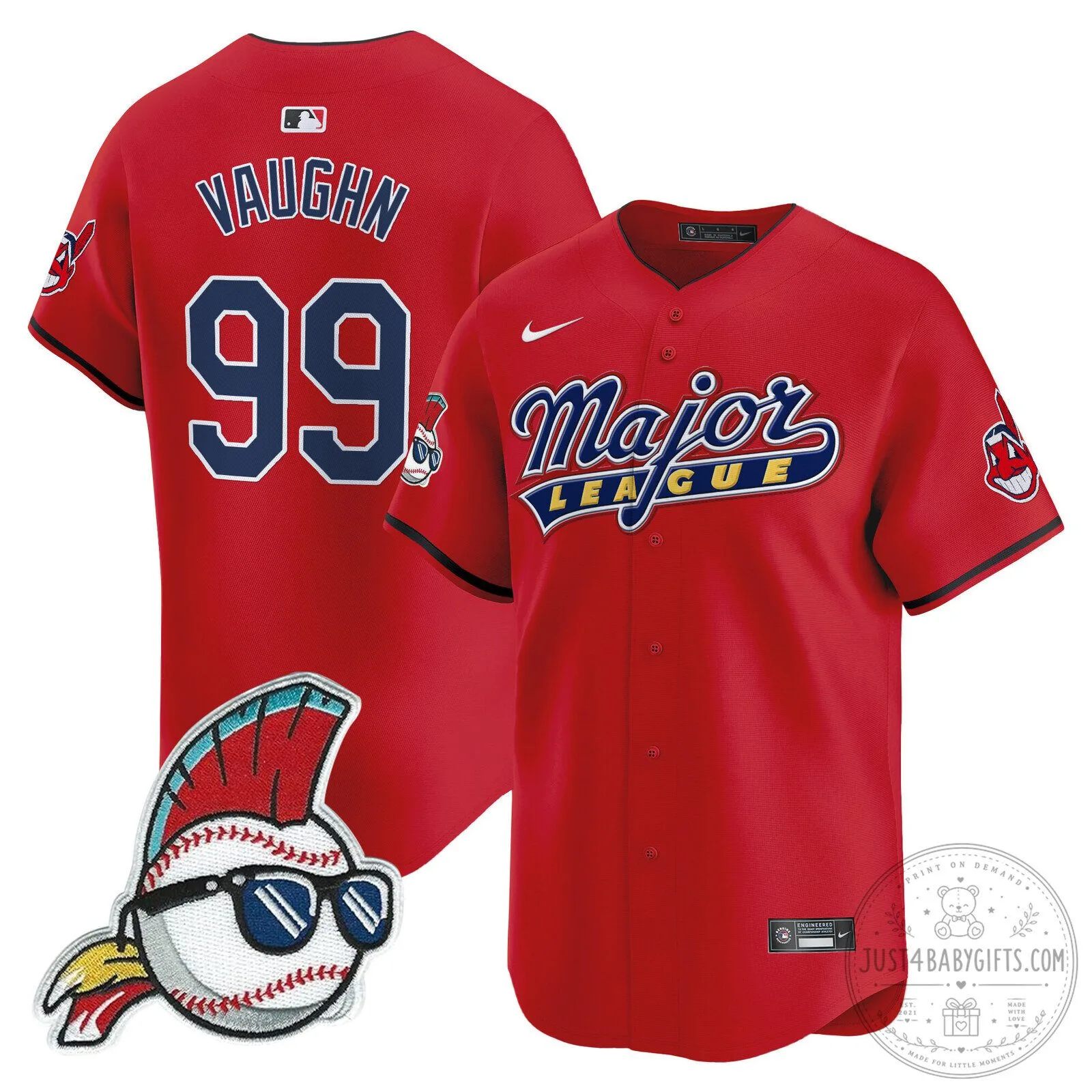 Cleveland Indians Major League Baseball Red Vaughn 99 Stitched Jersey