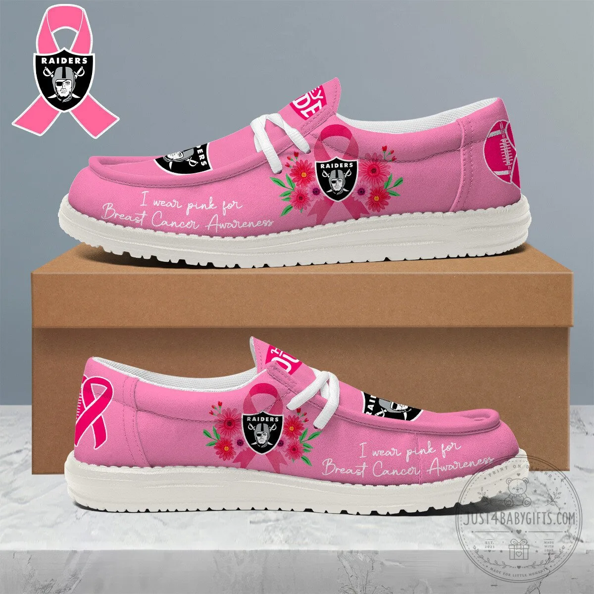 Las Vegas Raiders Breast Cancer Awareness Pink Loafer Shoes for Women