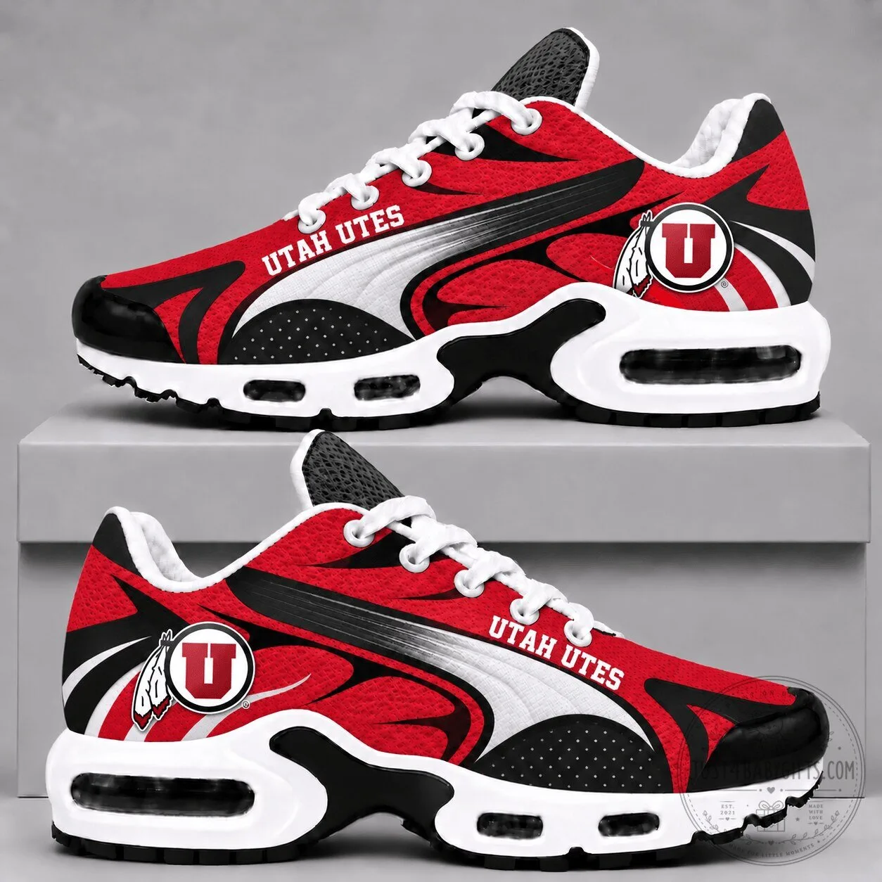 Utah Utes NCAA Team Logo Red and Black Air Max Style Running Shoes
