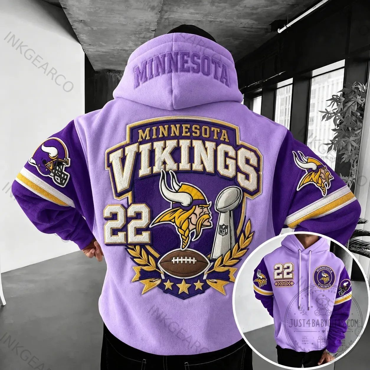 Minnesota Vikings Football Team Purple Pullover Hoodie with Helmet Logo