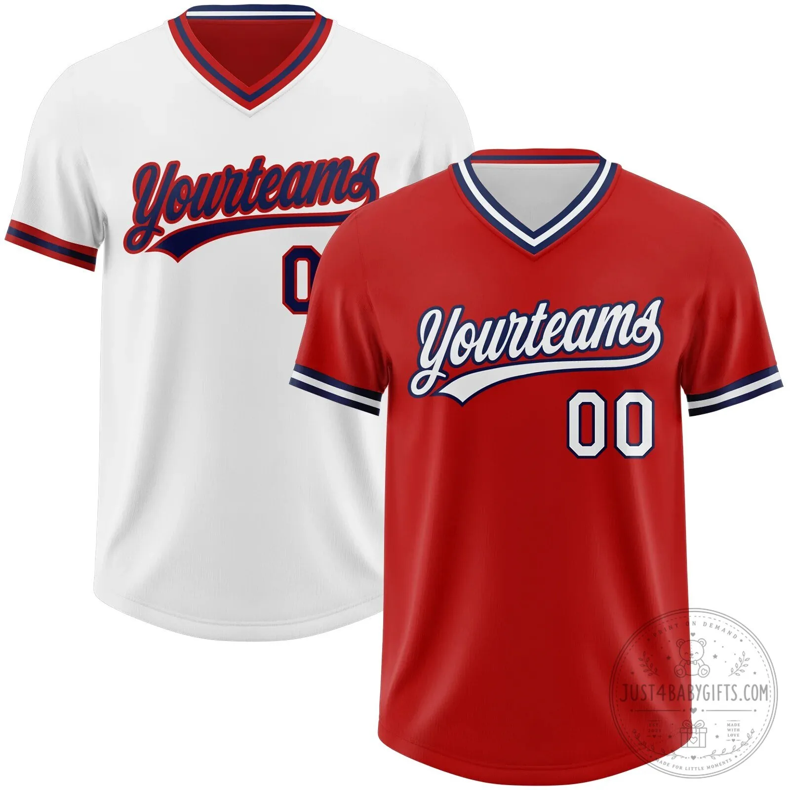 Custom Red White Navy Reversible Pullover Baseball Jersey Shirt 5 Custom Red White Navy Reversible Pullover Baseball Jersey Shirt