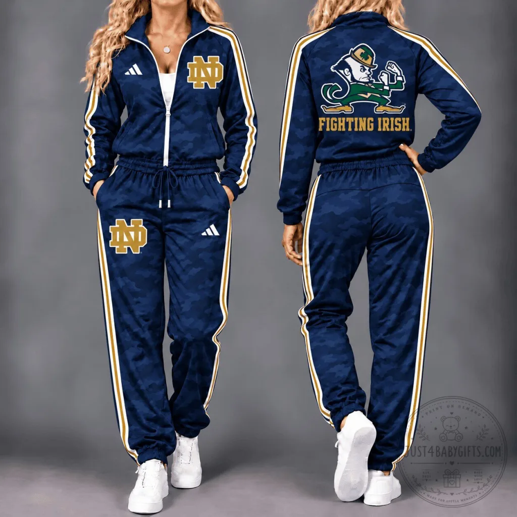 Notre Dame Fighting Irish NCAA Team Logo Navy Blue Tracksuit Hoodie Notre Dame Fighting Irish NCAA Team Logo Navy Blue Tracksuit Hoodie