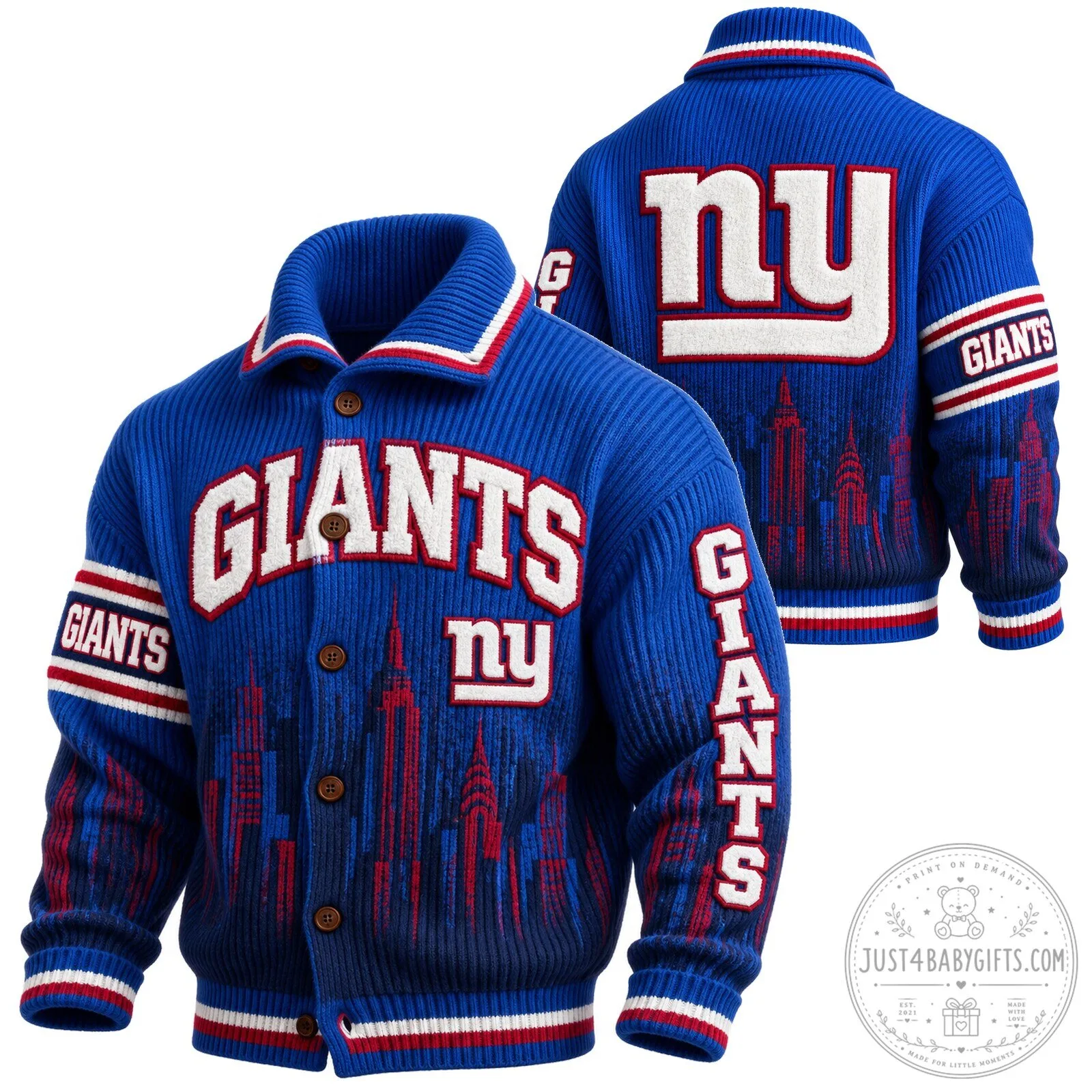 New York Giants NFL Football Team Blue Knitted Cardigan Jacket