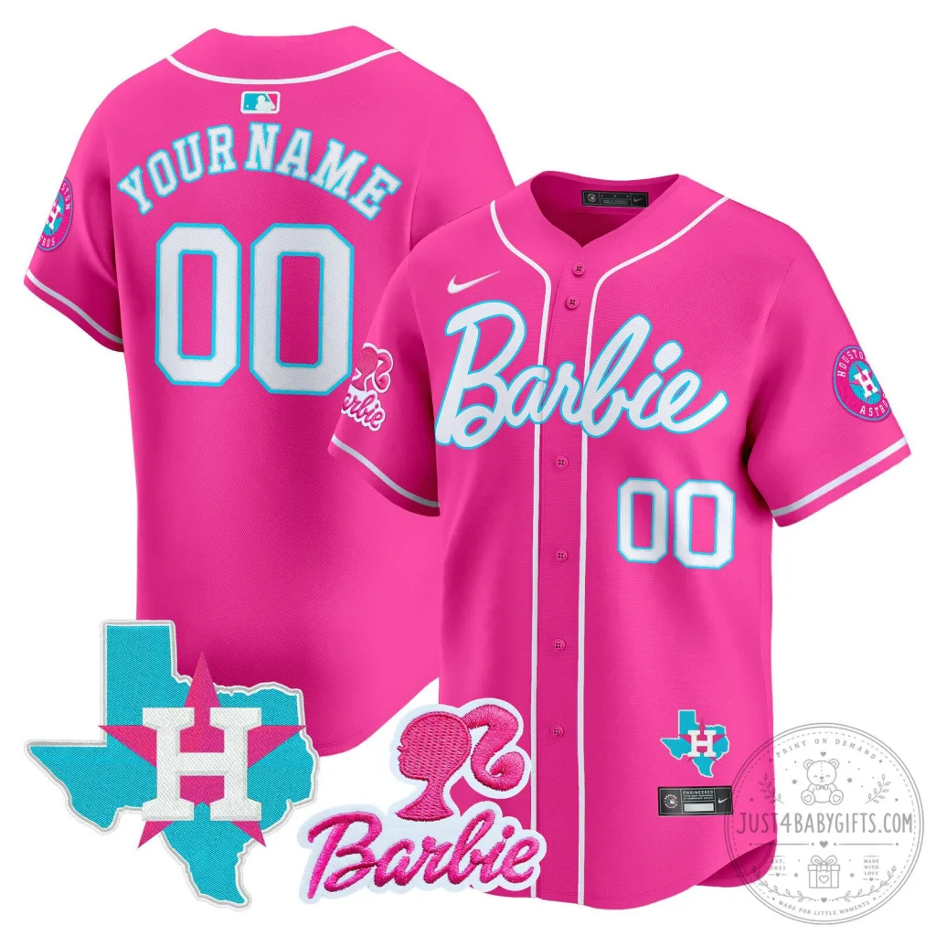 Houston Astros Barbie Pink Baseball Jersey Custom Name Number Houston Astros Barbie Pink Baseball Jersey Custom Name Number