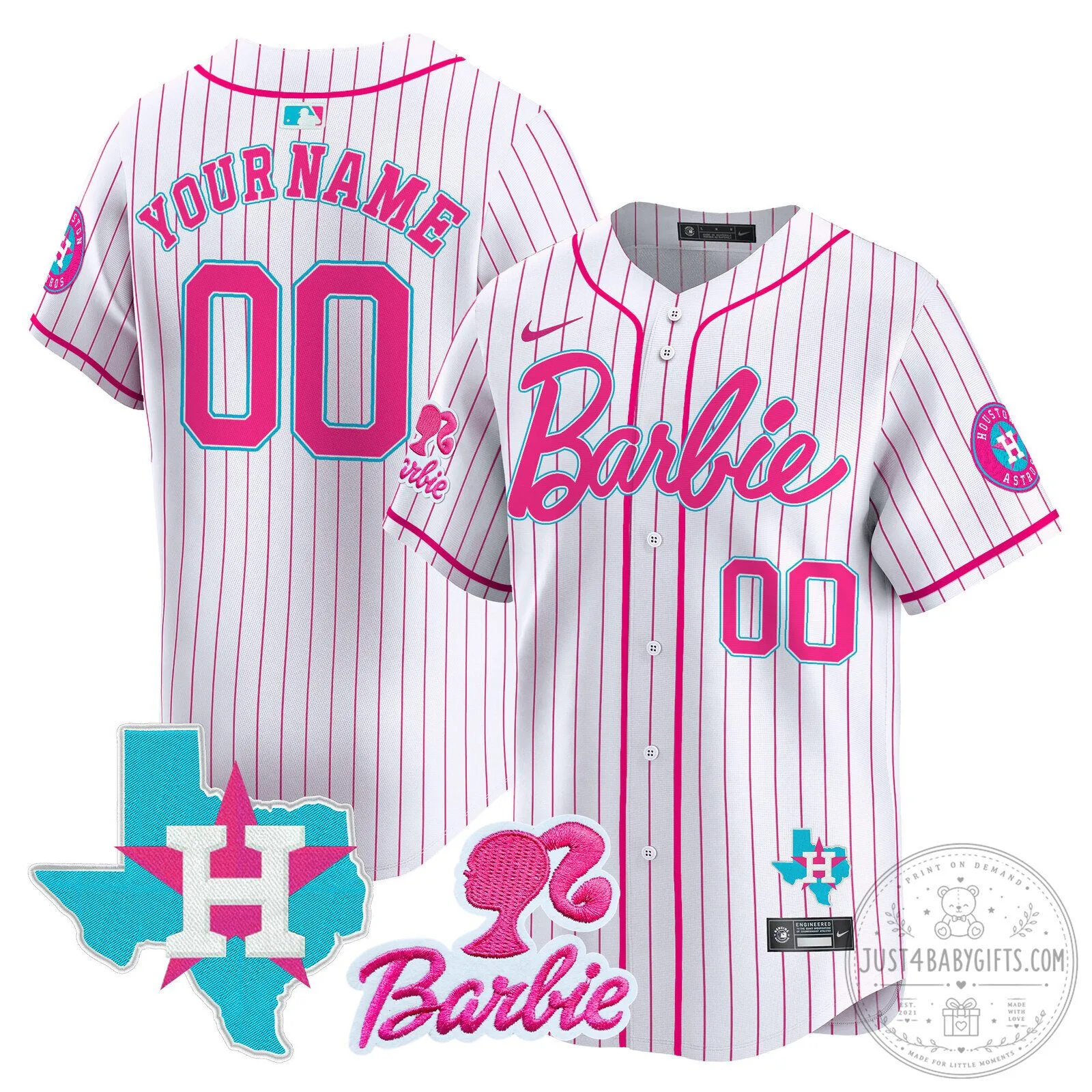 Houston Astros Barbie Pink Baseball Jersey Custom Name Number 8 Houston Astros Barbie Pink Baseball Jersey Custom Name Number