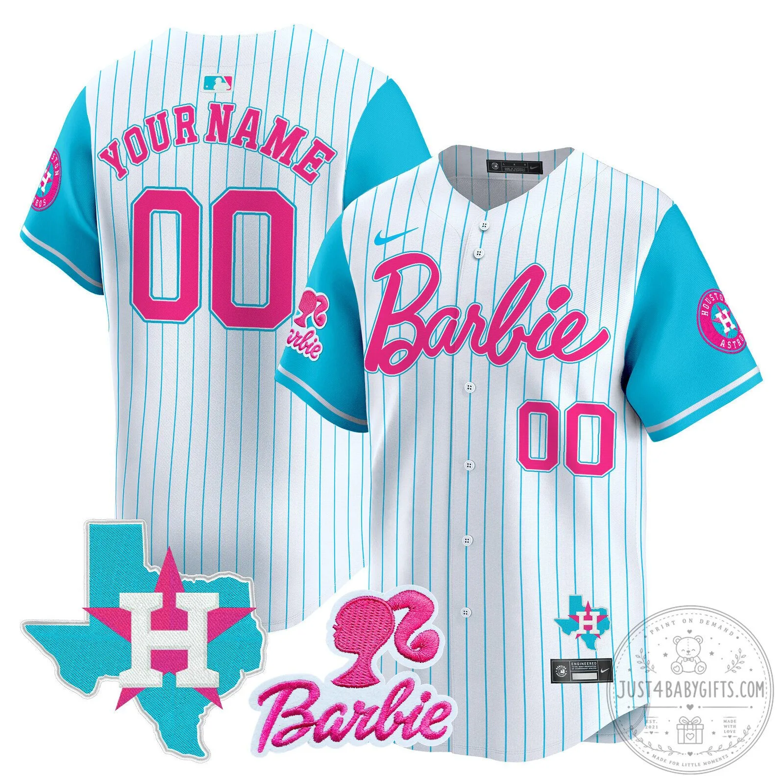 Houston Astros Barbie Pink Baseball Jersey Custom Name Number 9 Houston Astros Barbie Pink Baseball Jersey Custom Name Number
