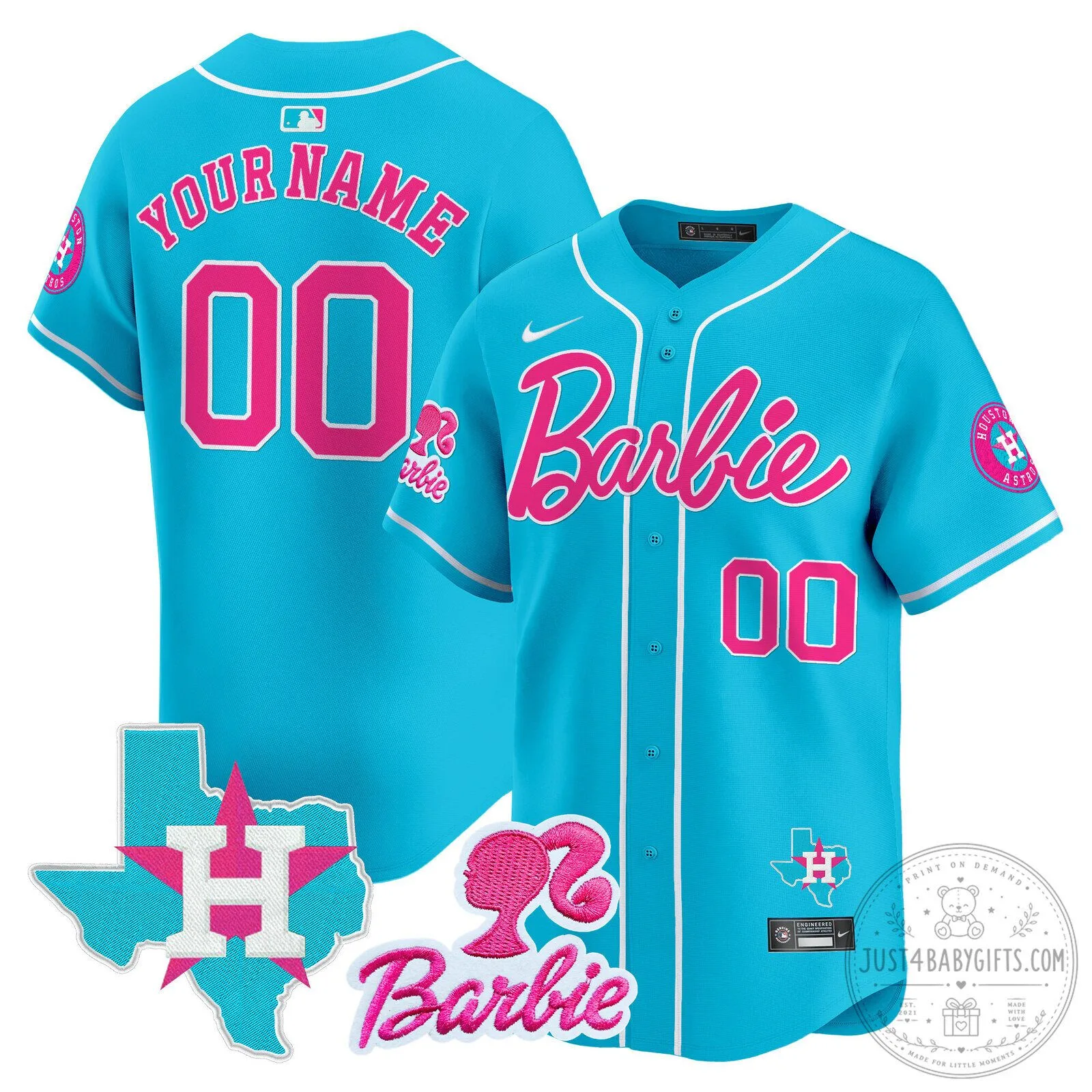Houston Astros Barbie Pink Baseball Jersey Custom Name Number 10 Houston Astros Barbie Pink Baseball Jersey Custom Name Number