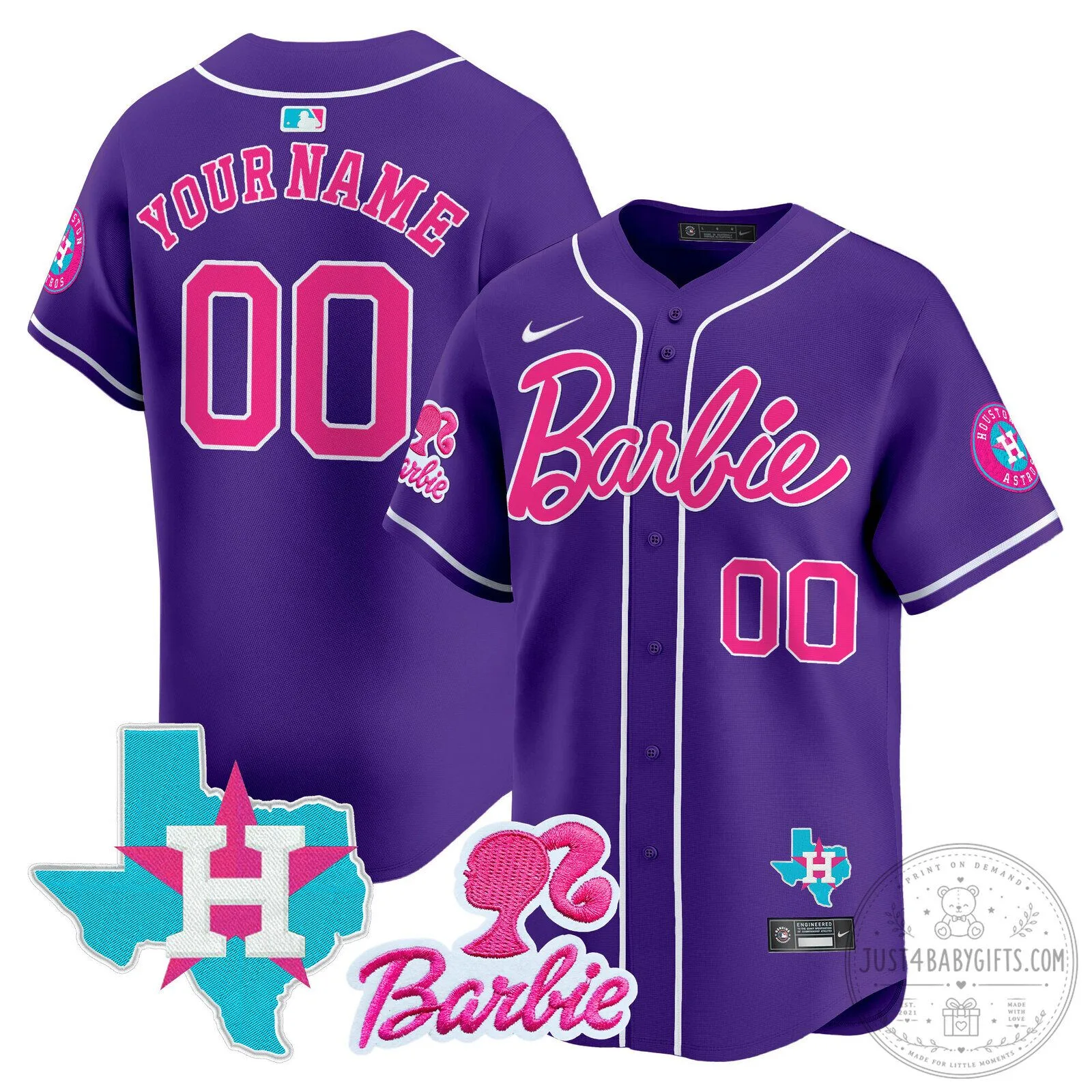 Houston Astros Barbie Pink Baseball Jersey Custom Name Number 11 Houston Astros Barbie Pink Baseball Jersey Custom Name Number