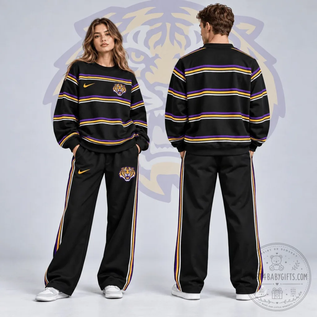 Louisiana State University Tigers Horizontal Stripe Crewneck Sweatshirt Louisiana State University Tigers Horizontal Stripe Crewneck Sweatshirt