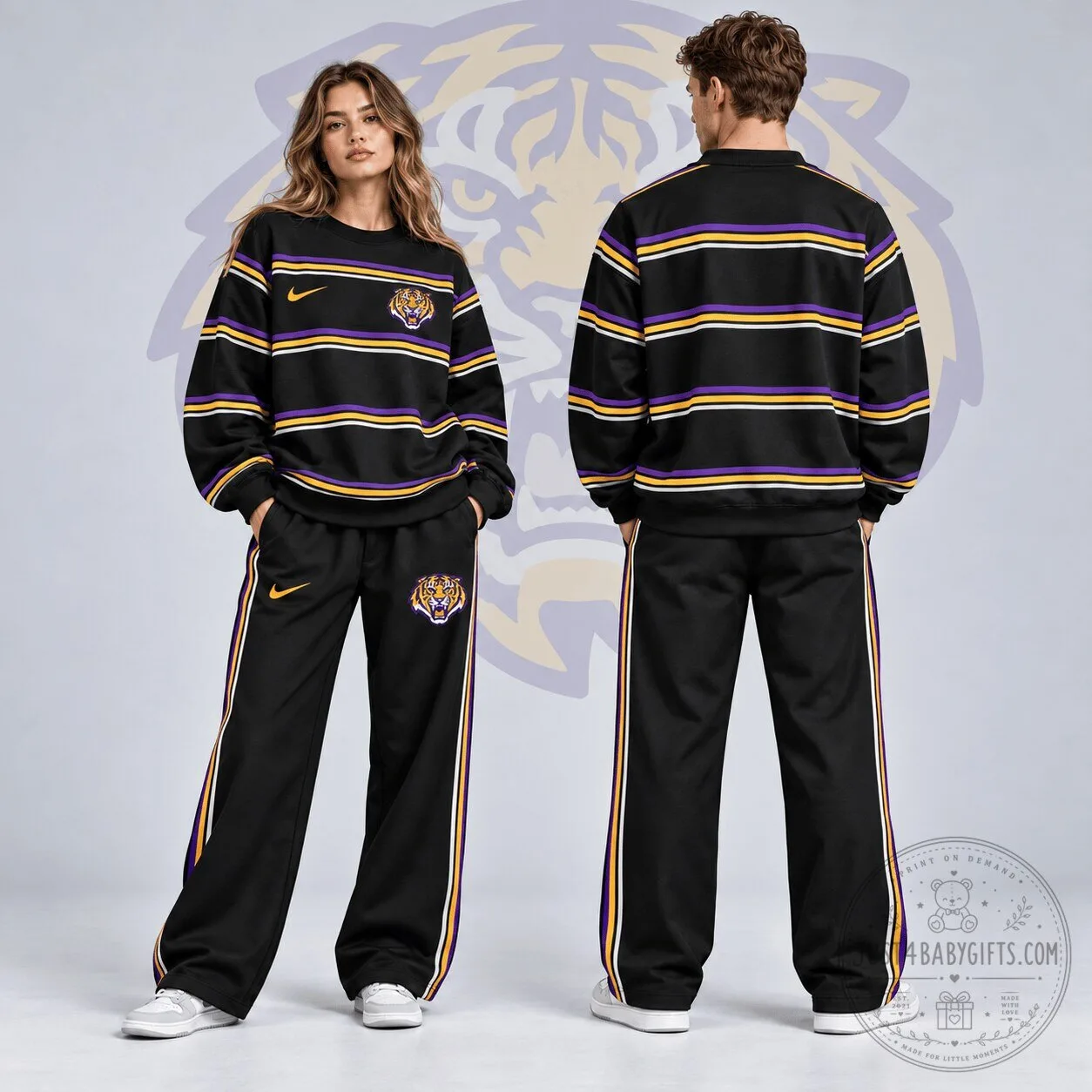 Louisiana State University Tigers Horizontal Stripe Crewneck Sweatshirt