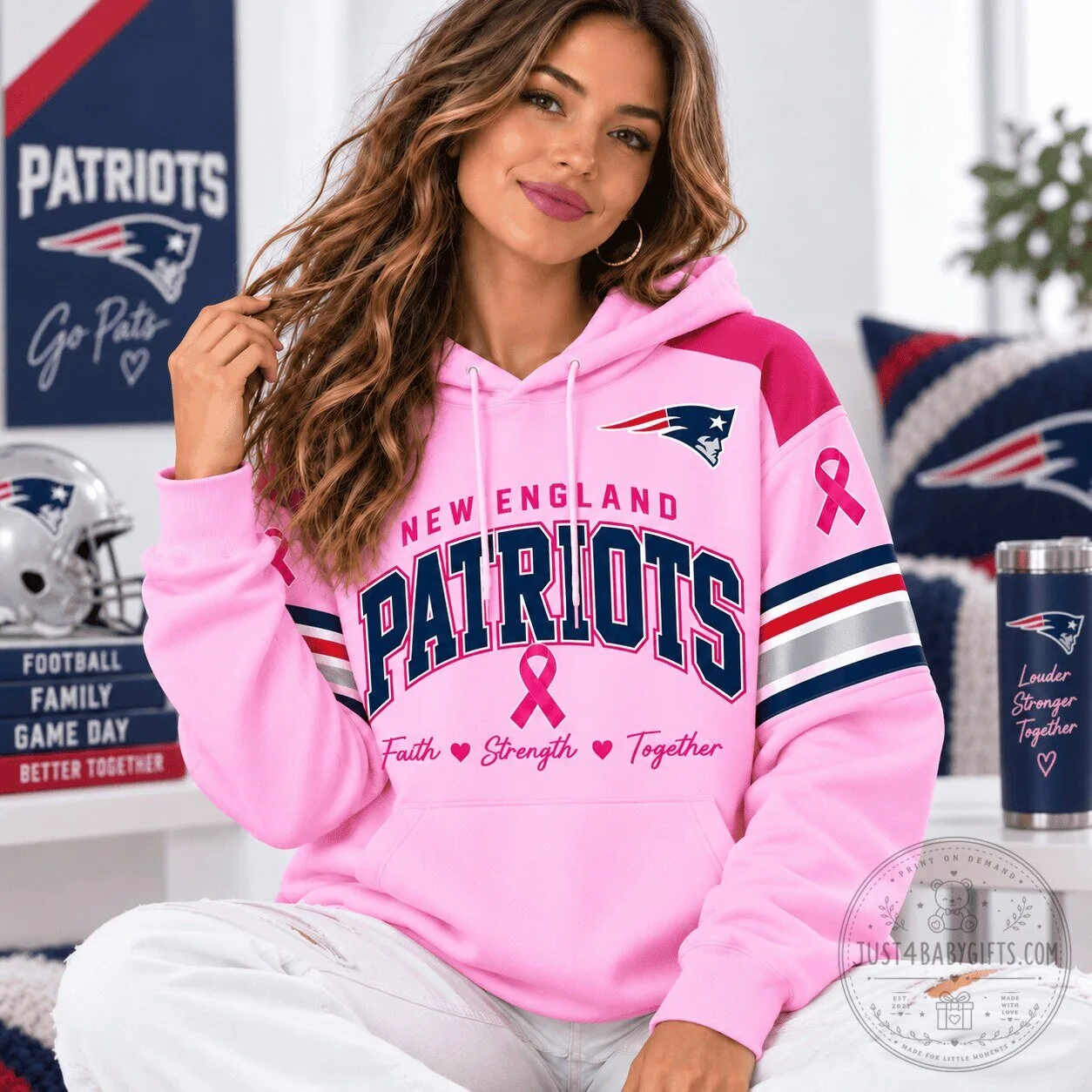New England Patriots Pink Breast Cancer Awareness Game Day Hoodie