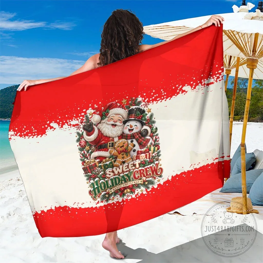Sweet Holiday Crew Santa Snowman Gingerbread Christmas Beach Towel