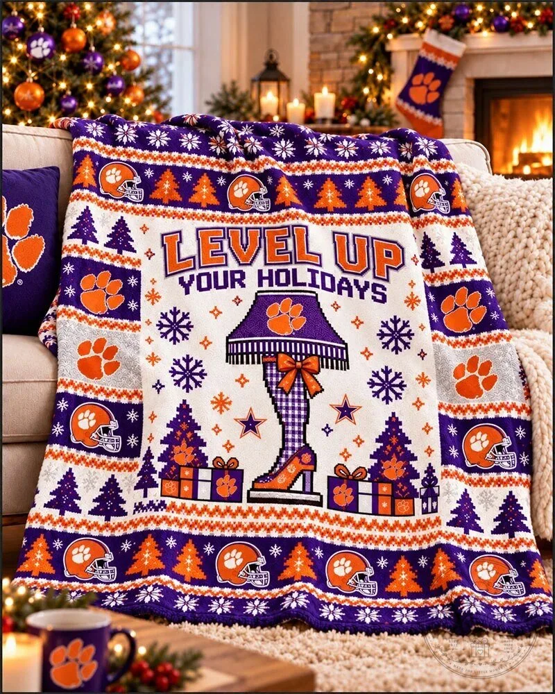 Clemson Tigers Level Up Your Holidays Christmas Flannel Blanket
