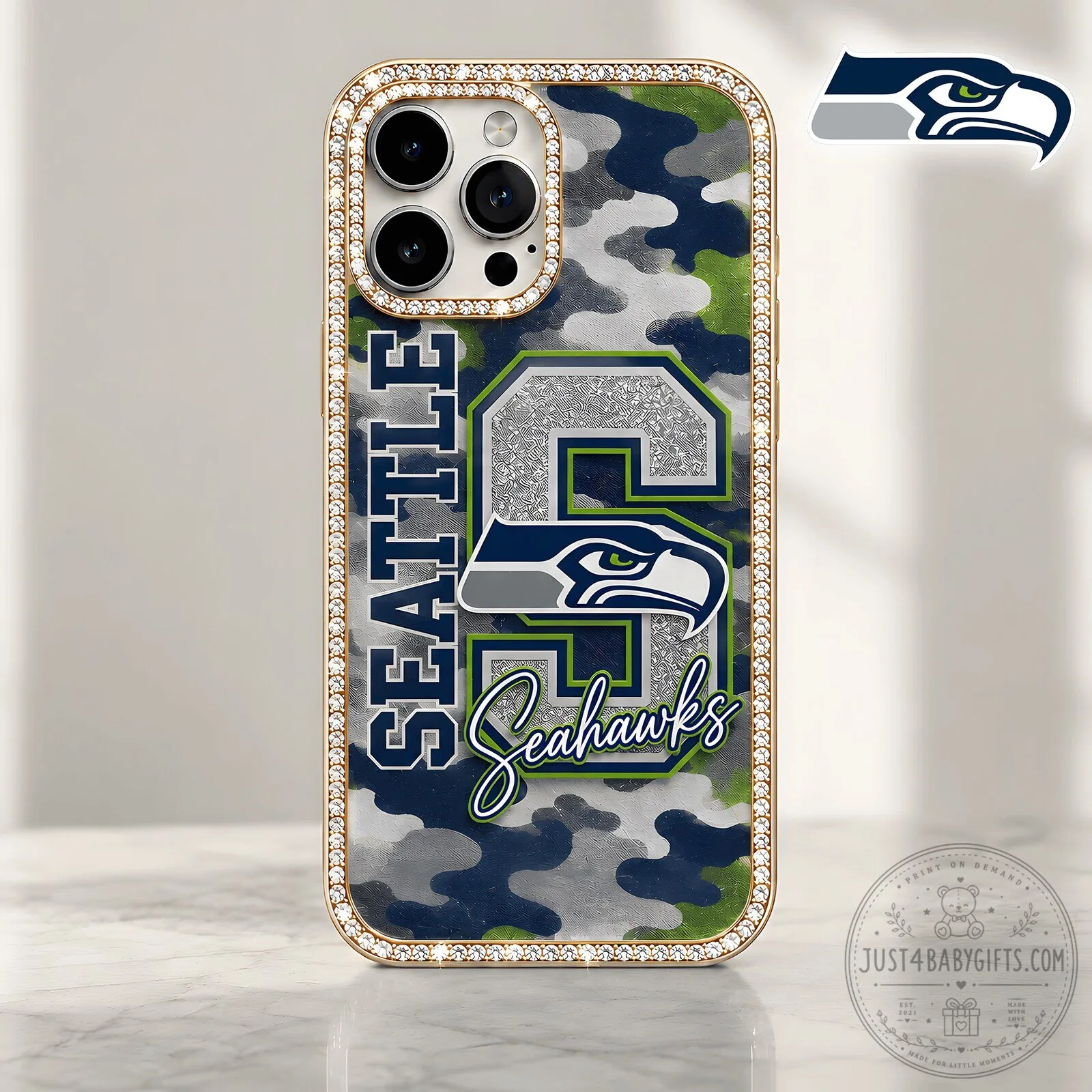 Bling Camouflage Phone Case for Seattle Seahawks Football Fans