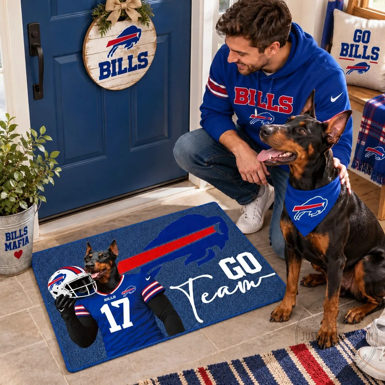 Buffalo Bills Football Team Pet Head Custom Photo Welcome Doormat