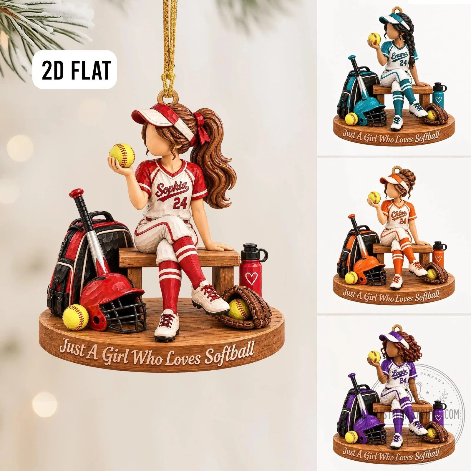 Personalized Softball Girl Christmas Ornament Custom Name and Number Tree Decor