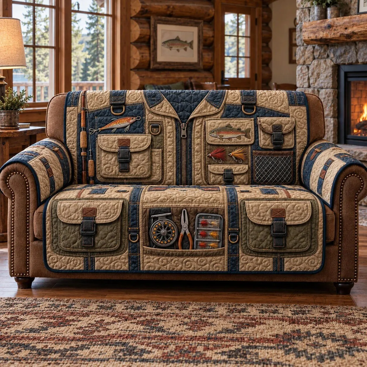 Fishing Vest Quilted Sofa Cover for Living Room Decor