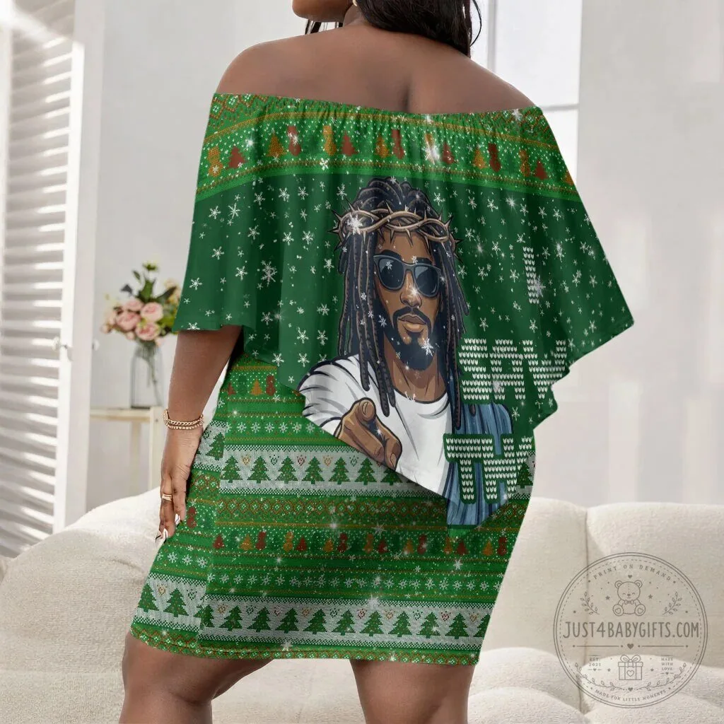 Black Jesus and Santa Claus Ugly Christmas Sweater Off Shoulder Dress 5 Black Jesus and Santa Claus Ugly Christmas Sweater Off Shoulder Dress
